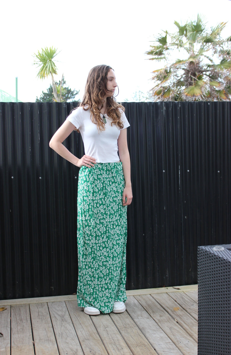 Bias cut skirt - green floral