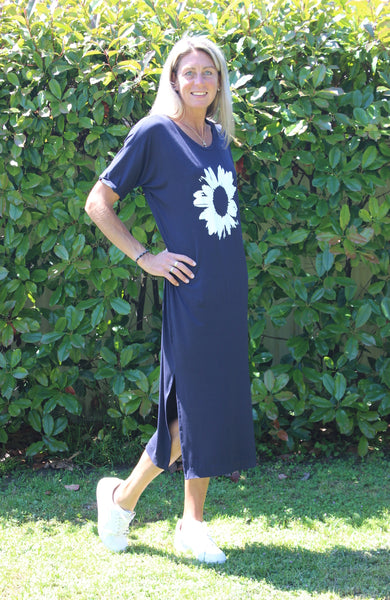 Navy blue best sale sunflower dress