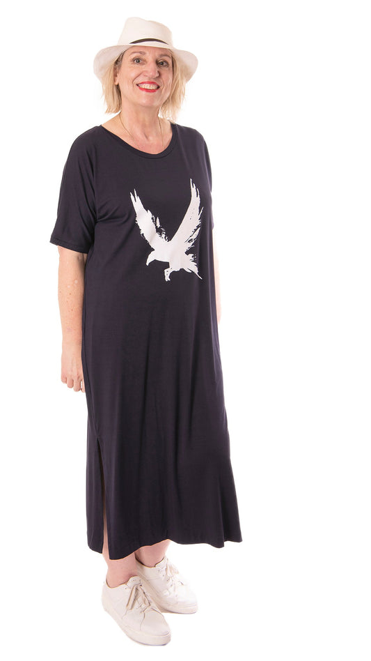 Tee Dress Navy - Raven print