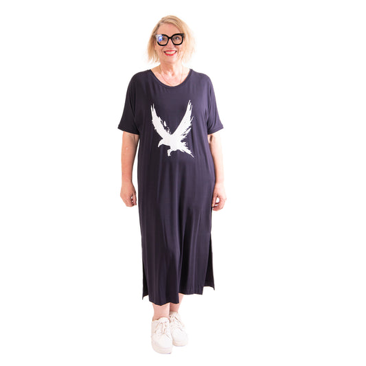 Tee Dress Navy - Raven print