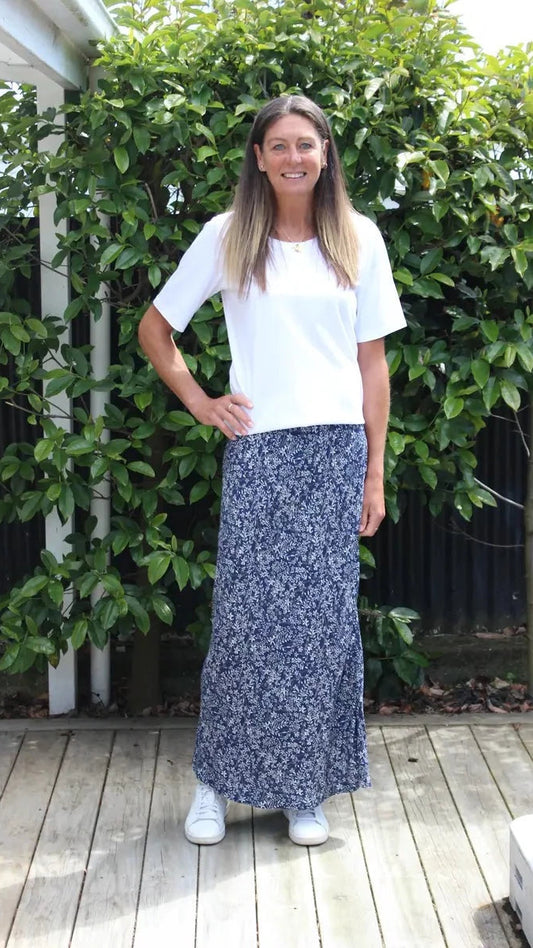 Bias cut skirt - blue floral