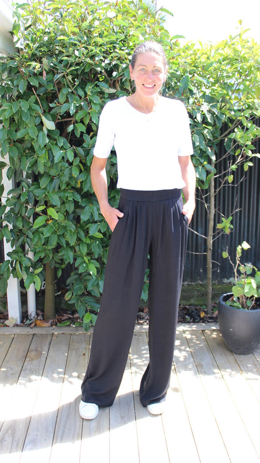 Dotti Satin Wide leg pant - black
