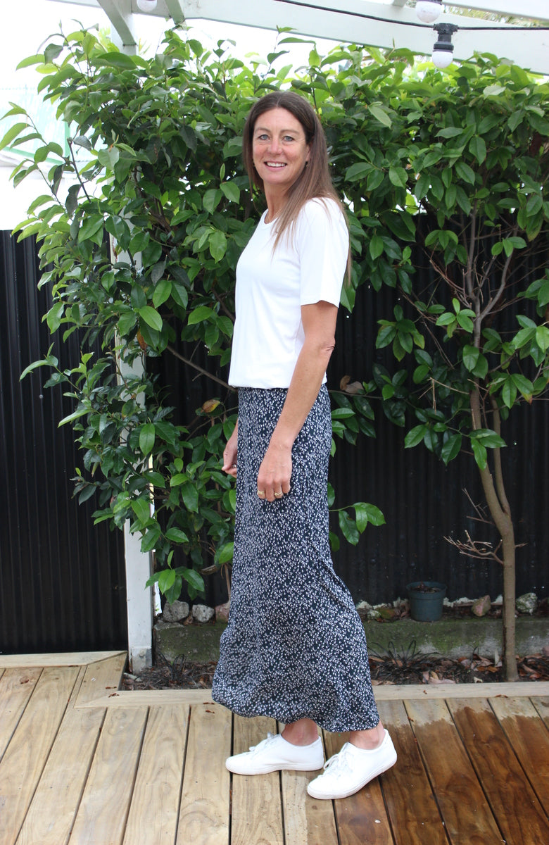 Bias cut skirt blue floral - Main Image