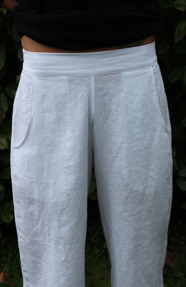 Linen Wide leg 7/8 pant - White