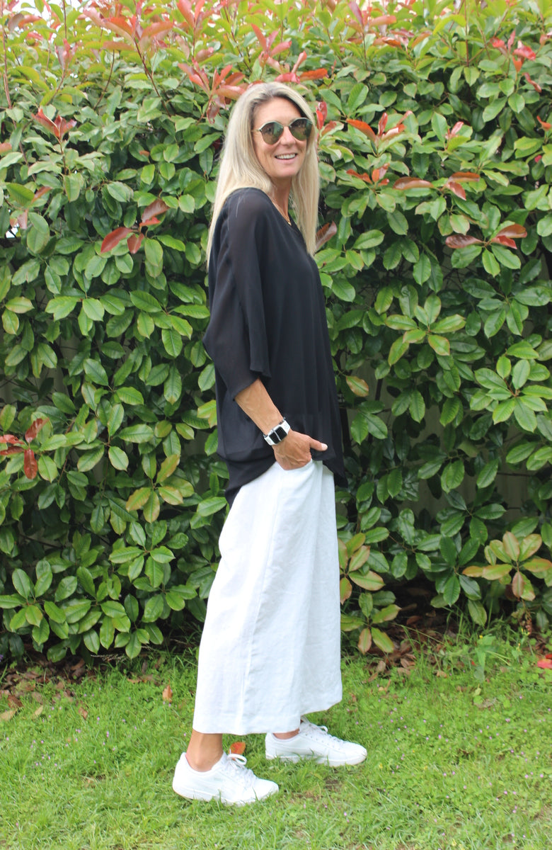 Linen Wide leg 7/8 pant - White