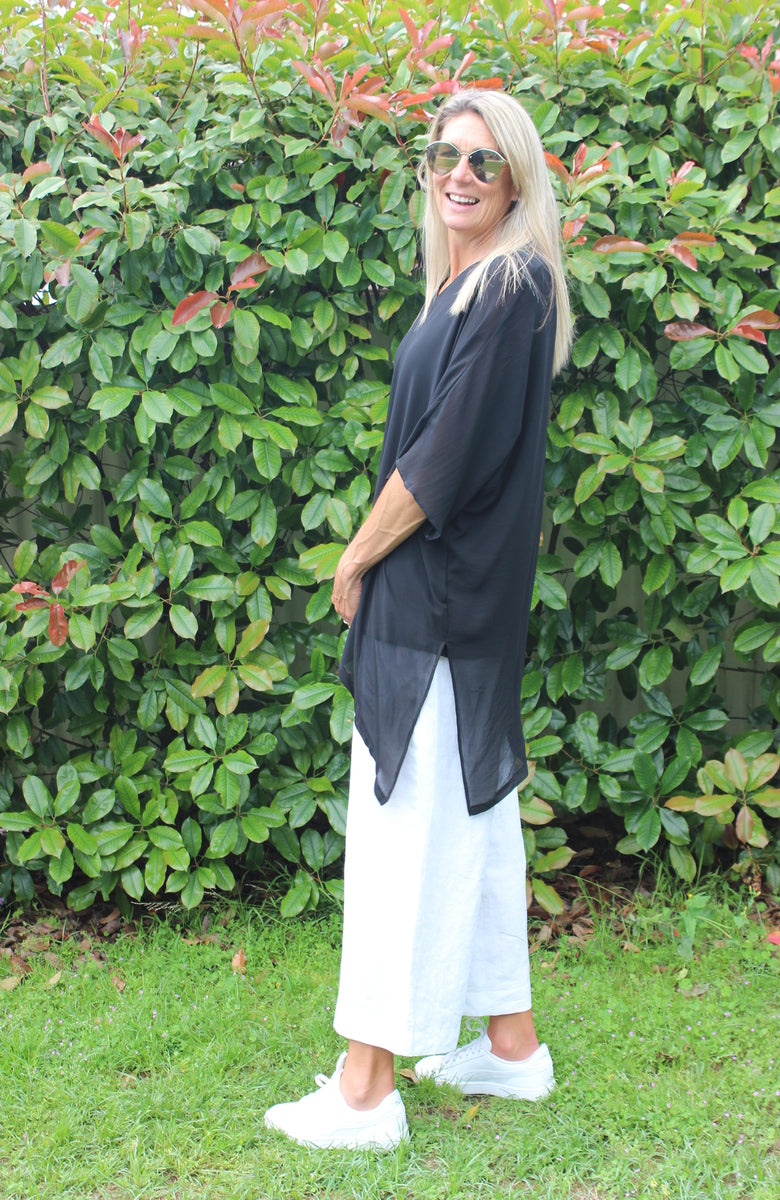 Linen Wide leg 7/8 pant - White
